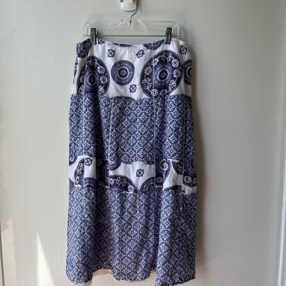 Blue & White Patterned Patchwork Midi Skirt, Eddi… - image 2